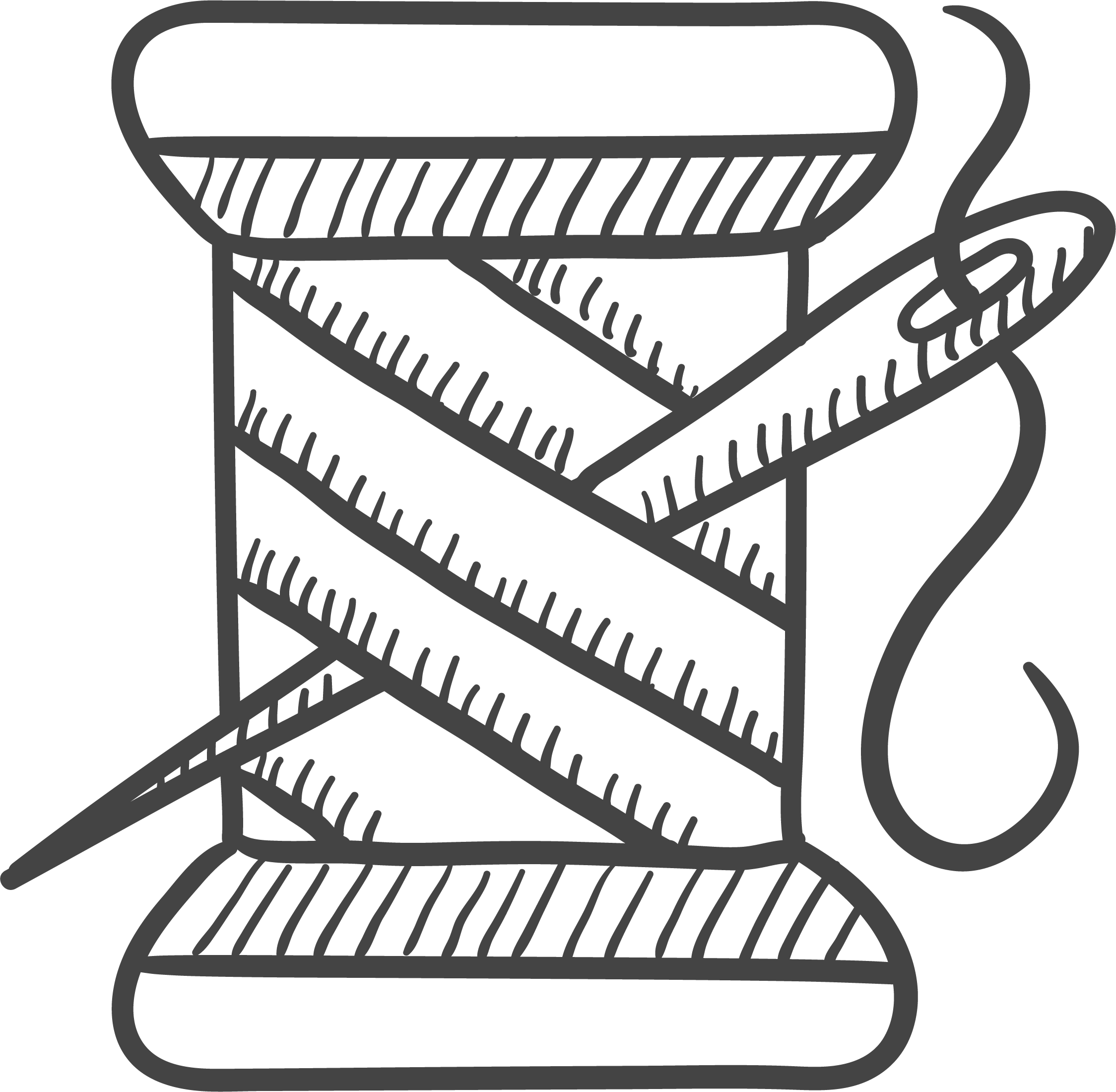 Sketch icon of sewing needle and spool of thread