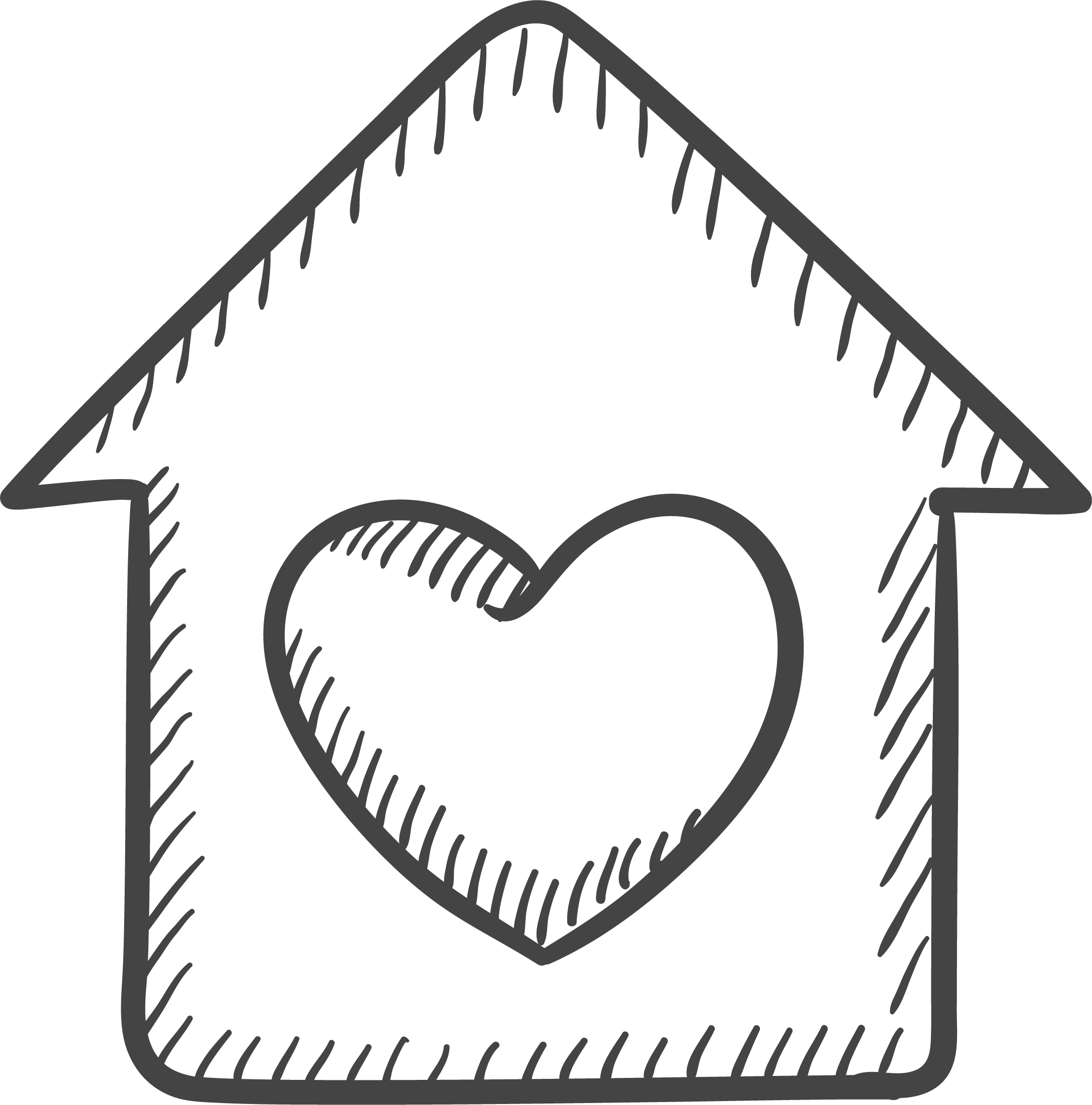 Sketch icon of heart in a house