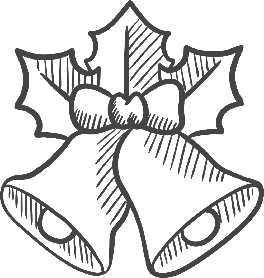 Sketch icon of Christmas bells and holly