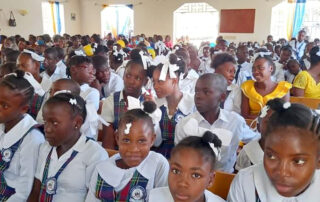 children at church in Haiti