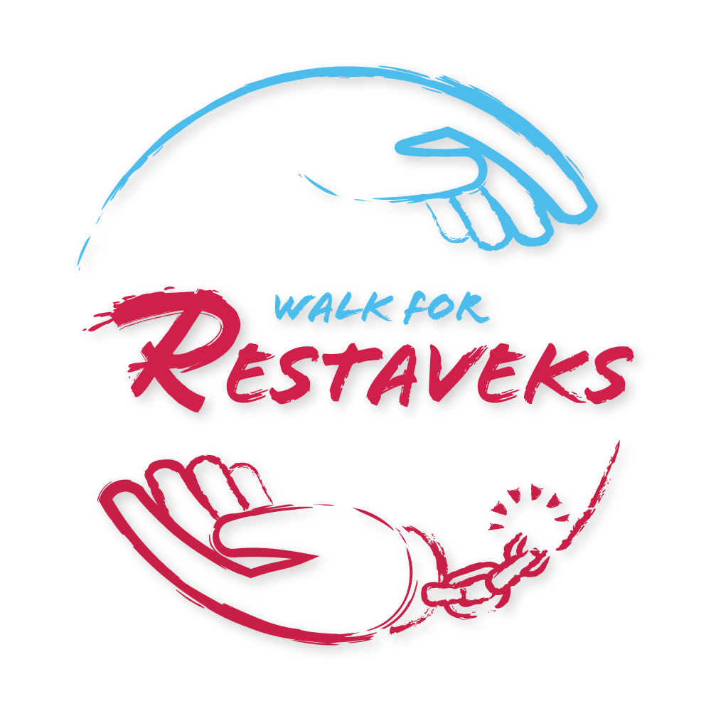 Red and blue Walk for Restaveks Color Logo