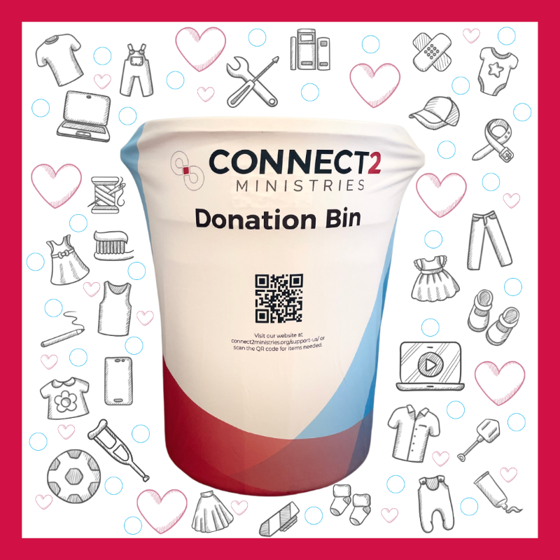 image and QR code for connect 2 ministries donation bin