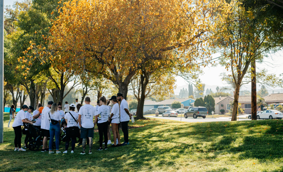 Simi walk group praying in park.