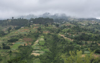 Clouds discending on Haiti hillside landscape.