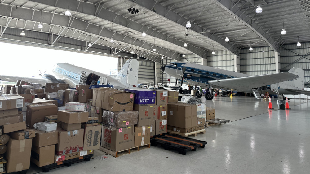 Supplies in a Airplane Transport Airplane Hanger
