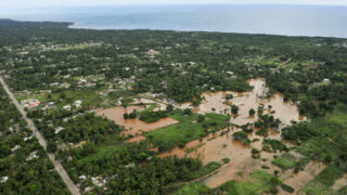 An aerial photo taken from a reconnaissance flight from the multi-purpose amphibious assault ship USS Iwo Jima (LHD 7) shows damage caused by Hurricane Tomas in Haiti. Iwo Jima is preparing to support the Government of Haiti, the UN Stabilization Mission in Haiti and the U.S. Agency for International Relief. (Photo by: Petty Officer 2nd Class Jonathen E. Davis)