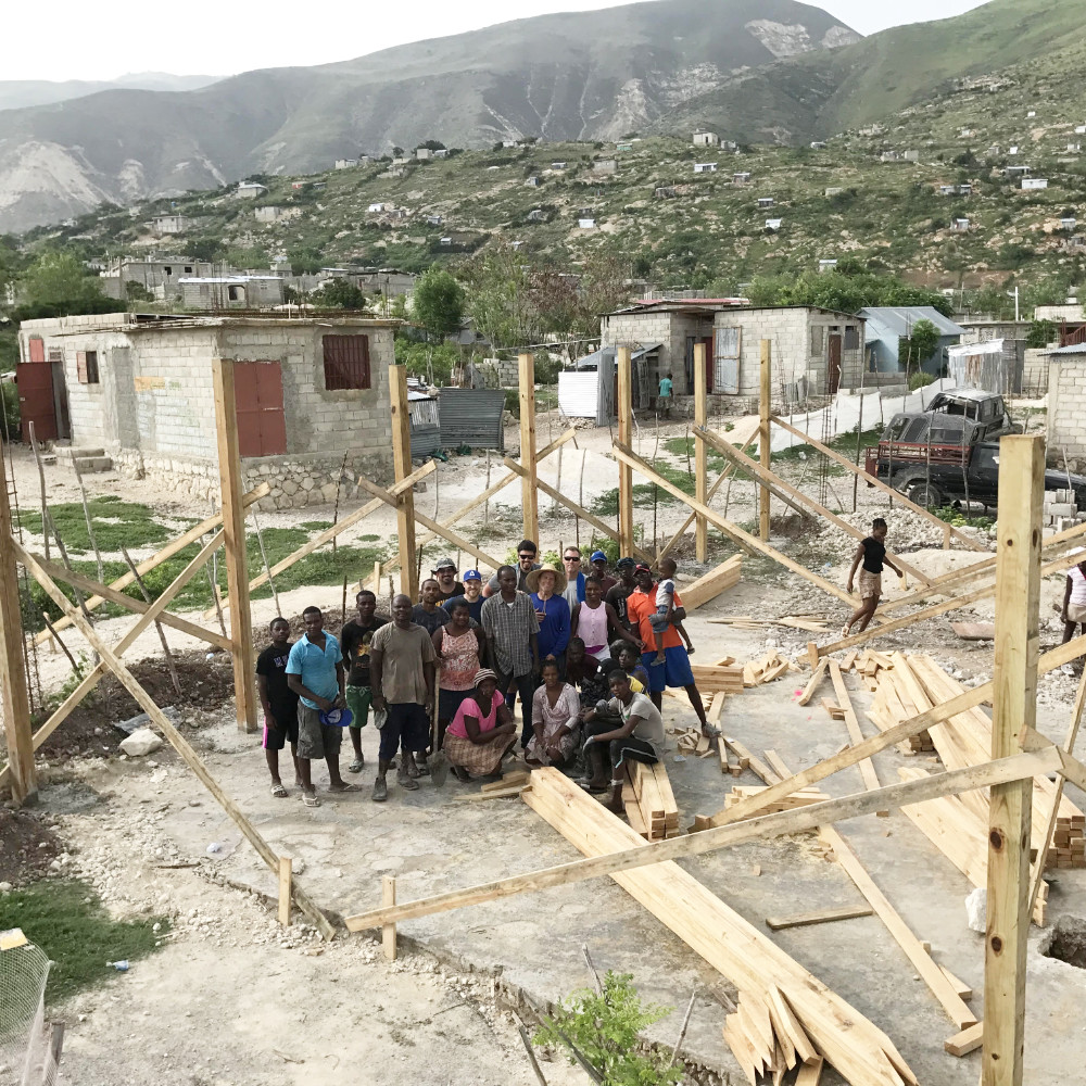 Construction site and Haitian volunteers