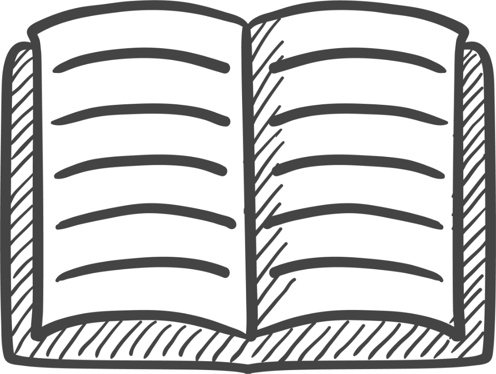 Black and white book sketch icon